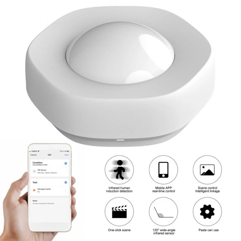 

Smart Home WiFi PIR Motion Sensor Tuya / Smart Life APP Control Wireless Infrared Security Burglar Alarm Detector