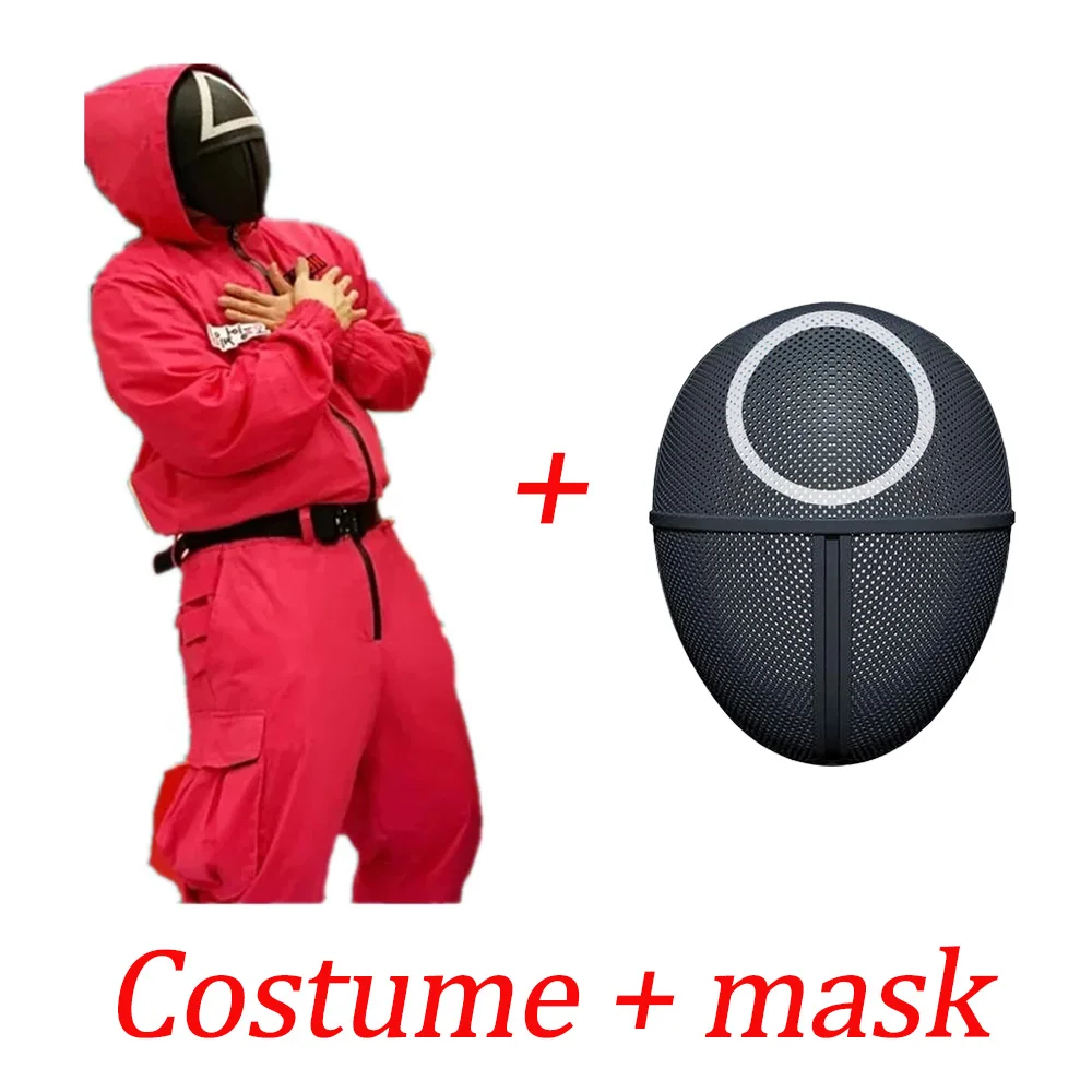 

Маска для косплея из игры «кальмар», красный комбинезон, пластиковые маски для детей и взрослых, для Хэллоуина