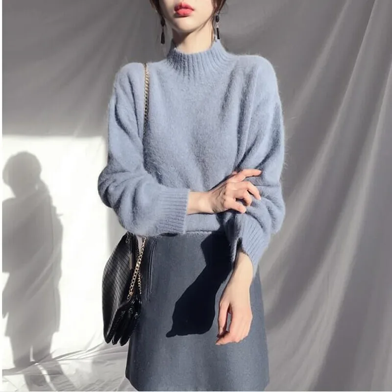 Semi-turtleneck Sweater Slim Fit Casual Fall/Winter New Mink Velvet Simple All-match Solid Color Pullover Women's Top | Женская