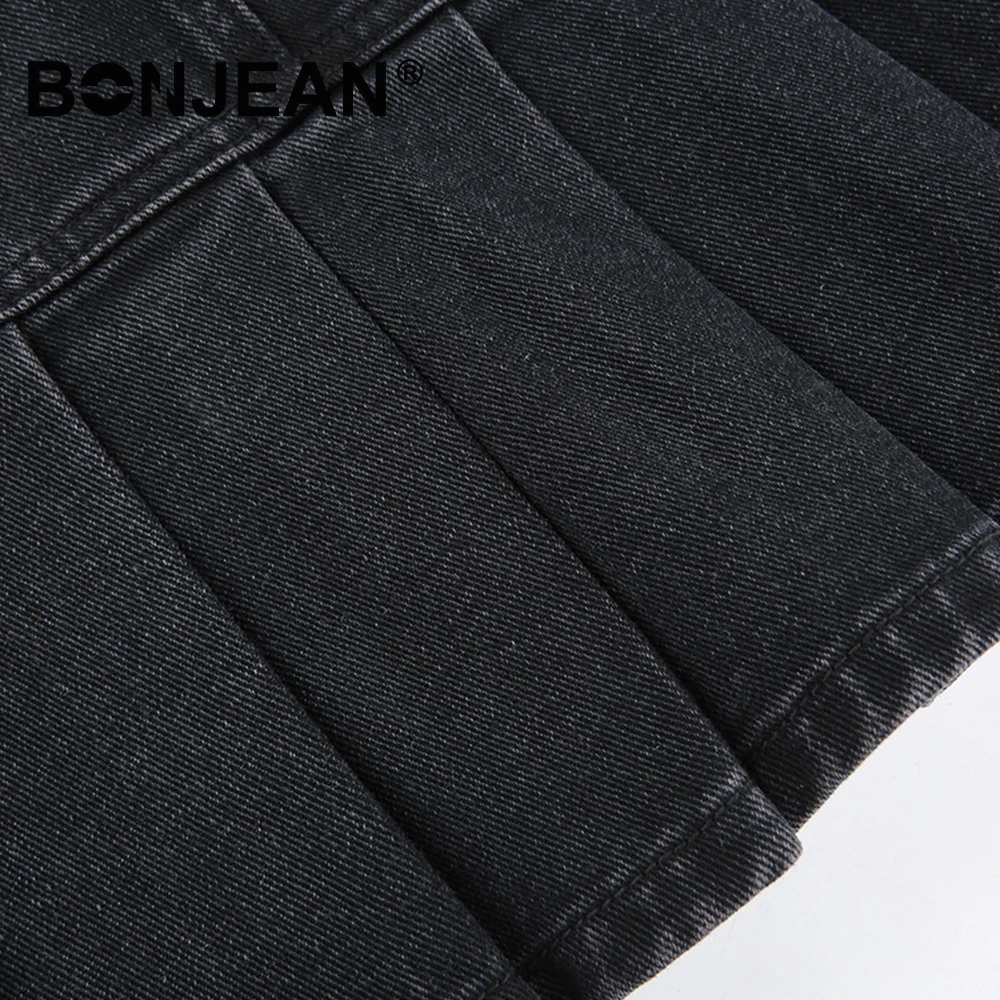 

Jean Skirt Mini Woman Clothes Ladies Retro Vintage Skirt Pleated Pocket Black Denim Skirt Women Clothing Spring Summer H015