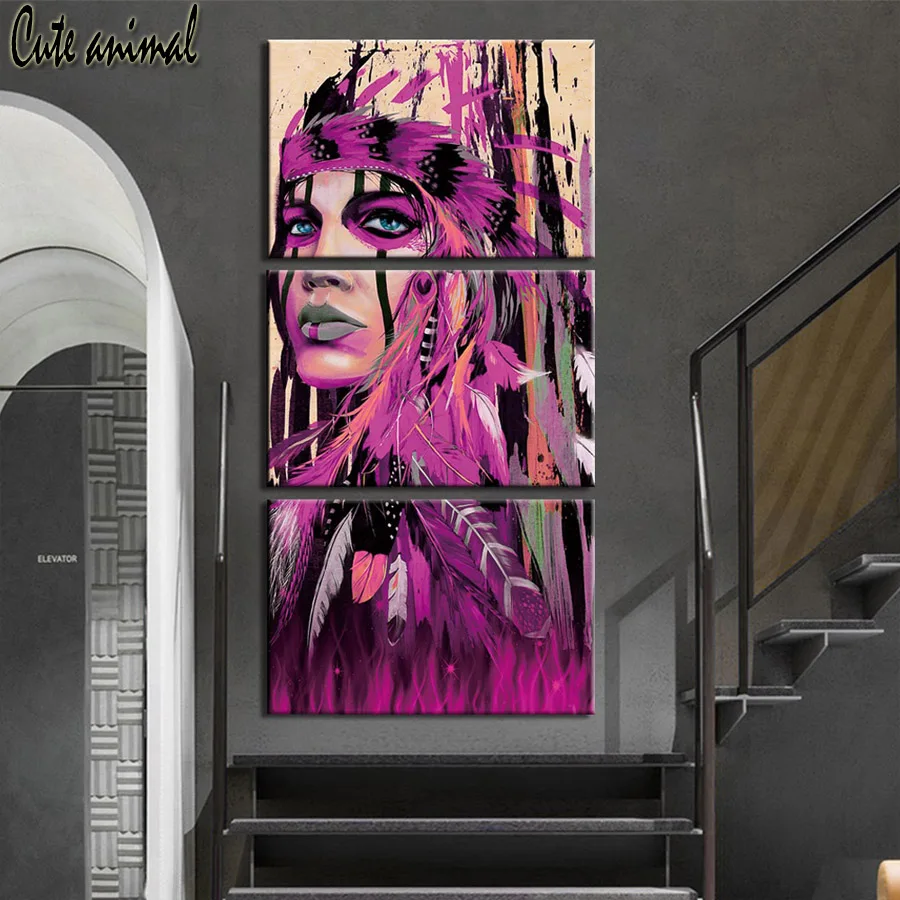 

3 Piece Abstract Indian Woman Colorful Feather DIY Diamond Painting cross stitch Mosaic Home Decor embroidery with diamonds art
