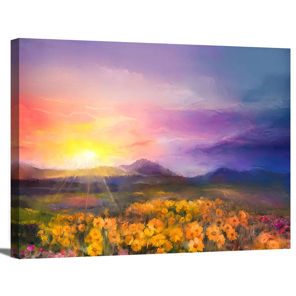 

Home Decoration Wall Art Sunflowers Garden Poster HD Printed Sunset Sunrise Floral Oil Canvas Painting Bedroom Pictures Frame