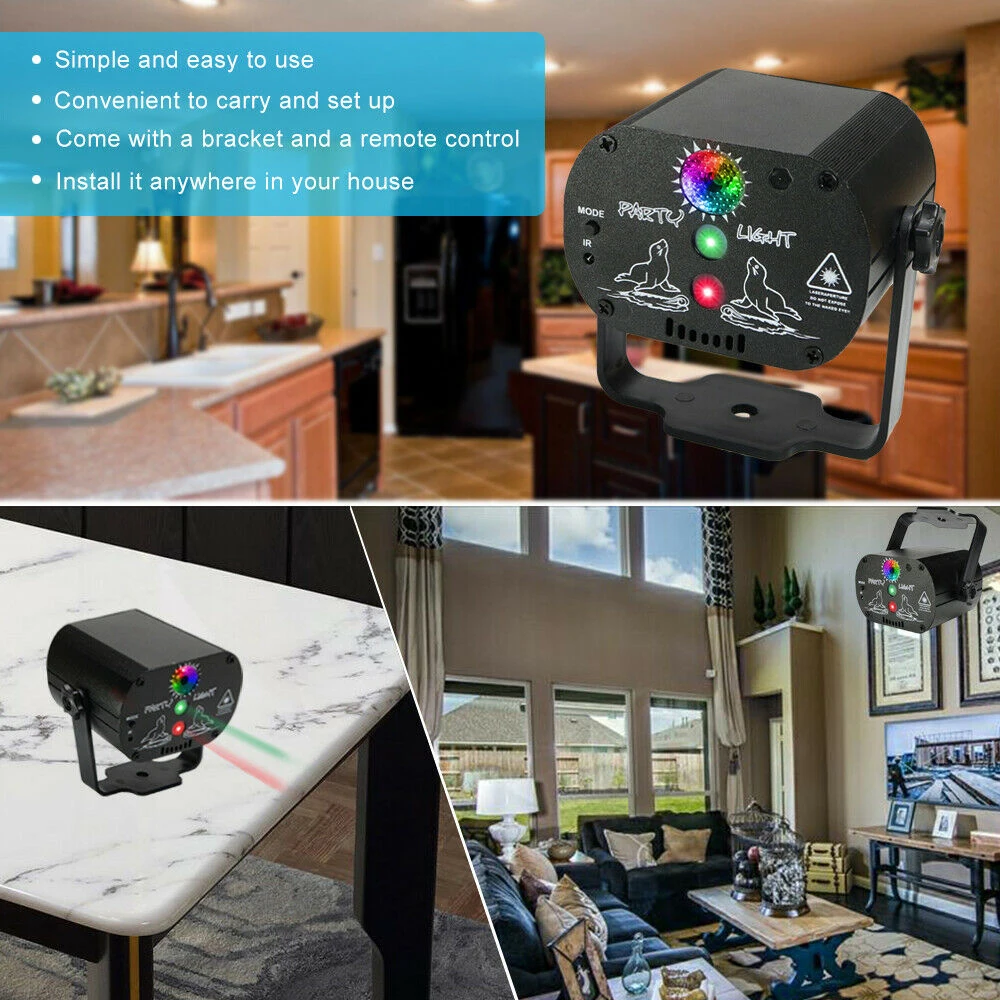 

Mini RGB Led Disco Light Stage Lights DJ Disco Ball Sound Activated Laser Projector Effect Lamp Light Music Christmas Party