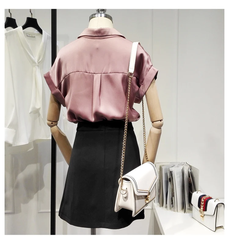 

Blusas Mujer Women's Shirt 2021 Spring/Summer New Fashion Plain Blouse Short Sleeve Shirt Lace-up Professional Office Lady Top