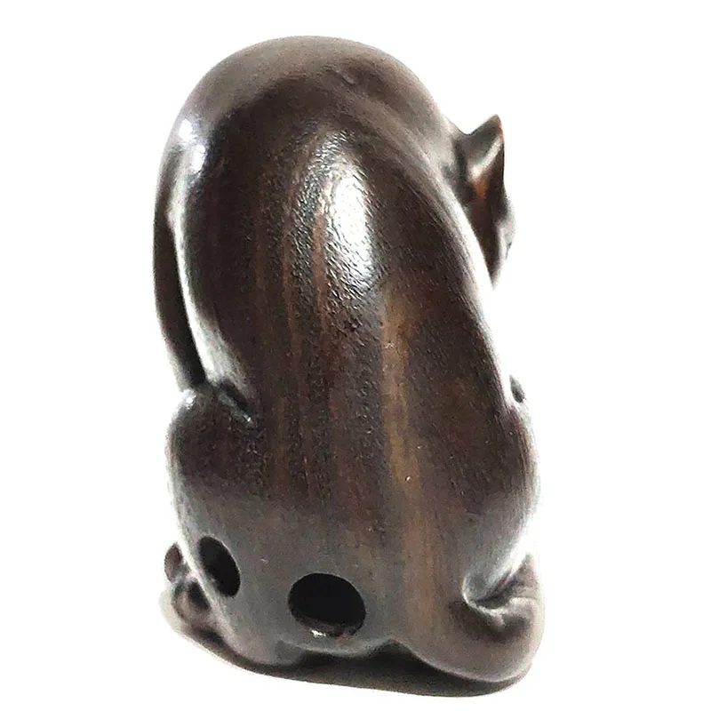 

Y6127ca - Collectible 20 Years Old 2" Hand Carved Ebony Ironwood Netsuke - Cat and Mouse