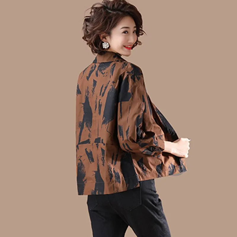 

Plus Size Women Long Sleeve Cotton Shirts New Arrival 2020 Autumn Vintage Print Turn-down Collar Loose Ladies Casual Tops S2091