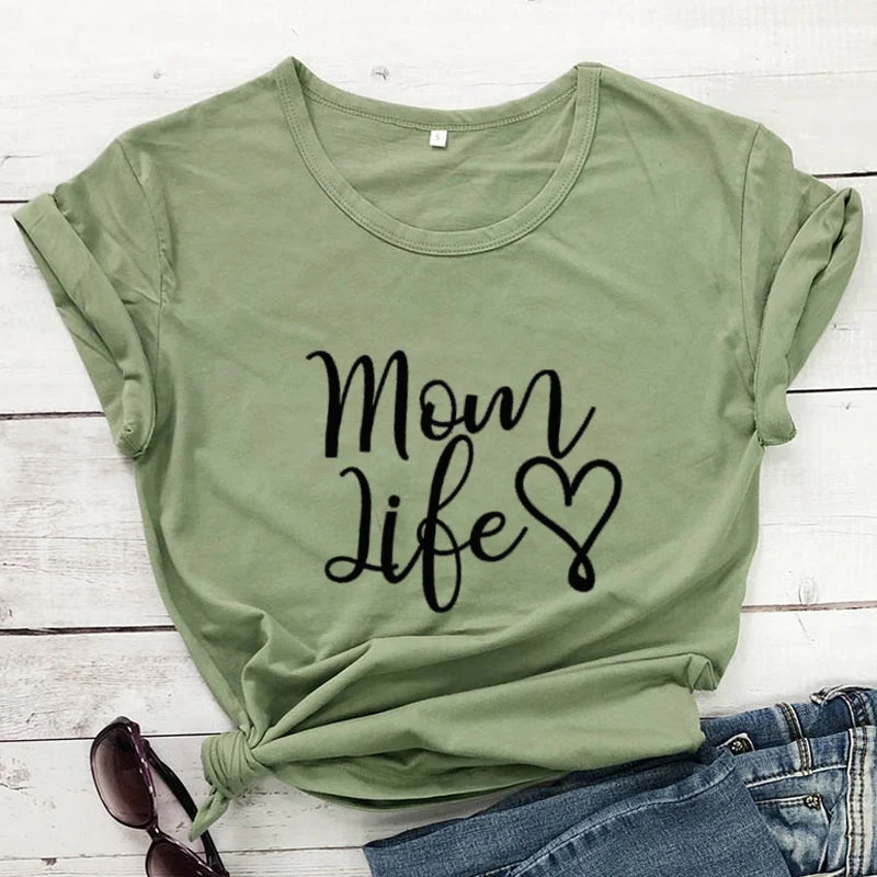 MOM LIFE Heart Printed T-Shirt Women Short Sleeve Motherhood Cotton Tees Cute Mother's Day Gift Tshirt | Женская одежда