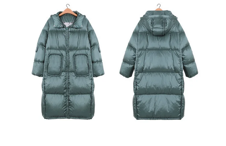 Dark Green Дизайн, зимняя женская короткая Повседневная Свободная Толстая теплая длинная куртка-пуховик с капюшоном на белом утином пуху, пальто abrigos mujer invierno - Цвет: Dark Green