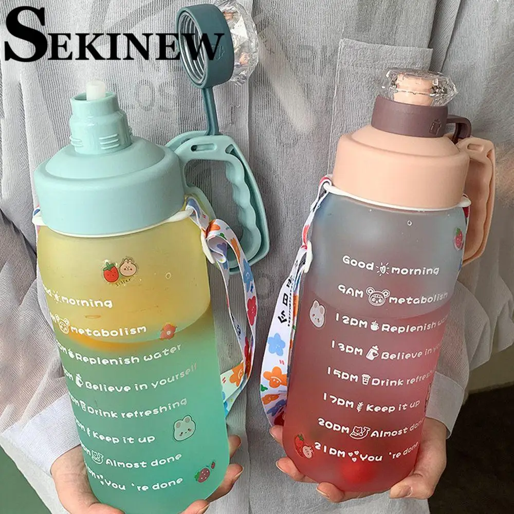 

18L Large Capacity Water Bottle Gradient Jelly Color Straw Cup Water Cup Time Scale Frosted Outdoor Sports Student Couple Cup
