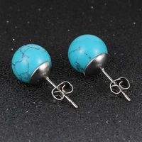 2020 new simple exquisite round natural stone stainless steel ear pin ear studs earring women engagement wedding gift jewelry