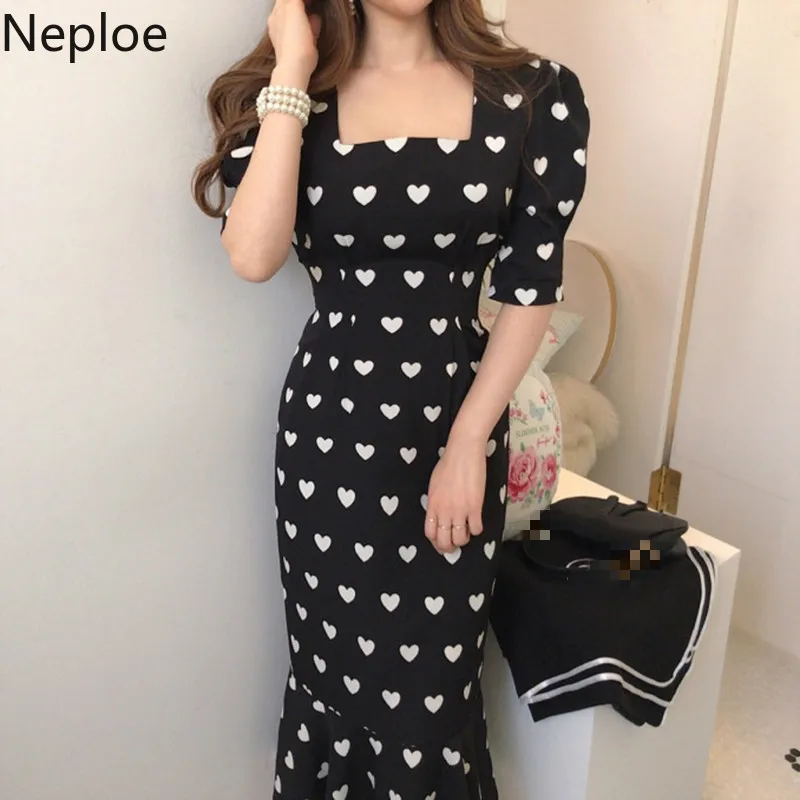 Женское платье с коротким рукавом и квадратным вырезом элегантное русалки