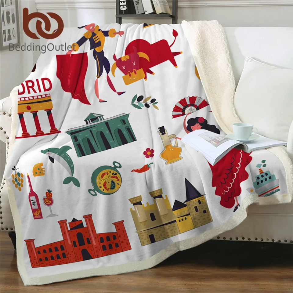 BeddingOutlet Spain Blankets For Bed Spanish Traditional Symbols Sherpa Blanket Madrid Furry Flag Bullfighting Cobertor | Дом и сад