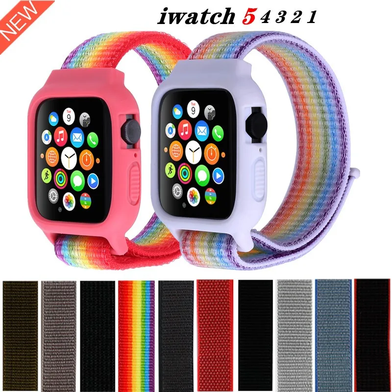 Спортивный нейлоновый браслет петля для Apple watch band 4 5 + чехол 38 42 мм Сменные Ремешки