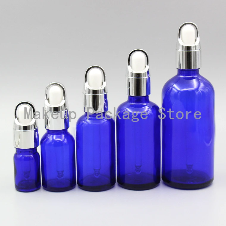 

2/10pcs 5ml 10ml 15ml 20ml 30ml 50ml 100ml Empty Blue Essential Oil Bottle with Gold Aluminum Lotion/Emulsion Press Pump Cover