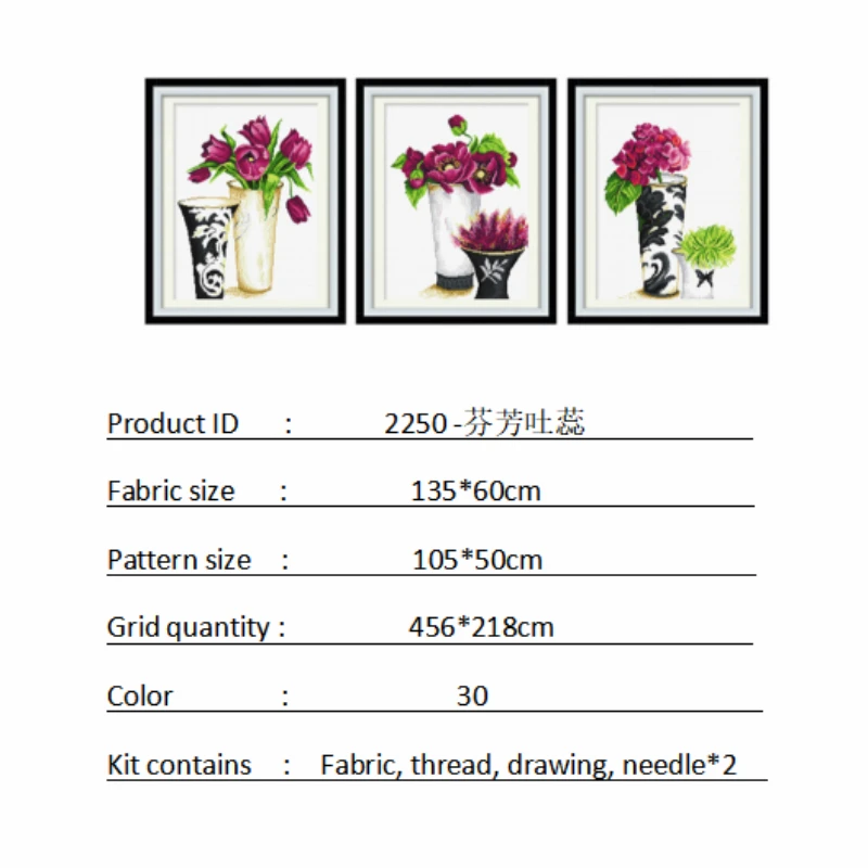 Набор для вышивки крестом холщовая ваза с новогодним принтом фиолетовая Триптих