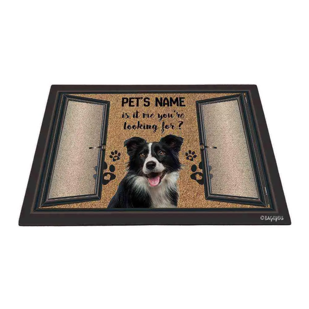 

Придверный коврик с забавной каймой колли, вы ищете меня под заказ уличный коврик с именем собаки и текстом, напольный коврик 27,5X17,7 дюйма