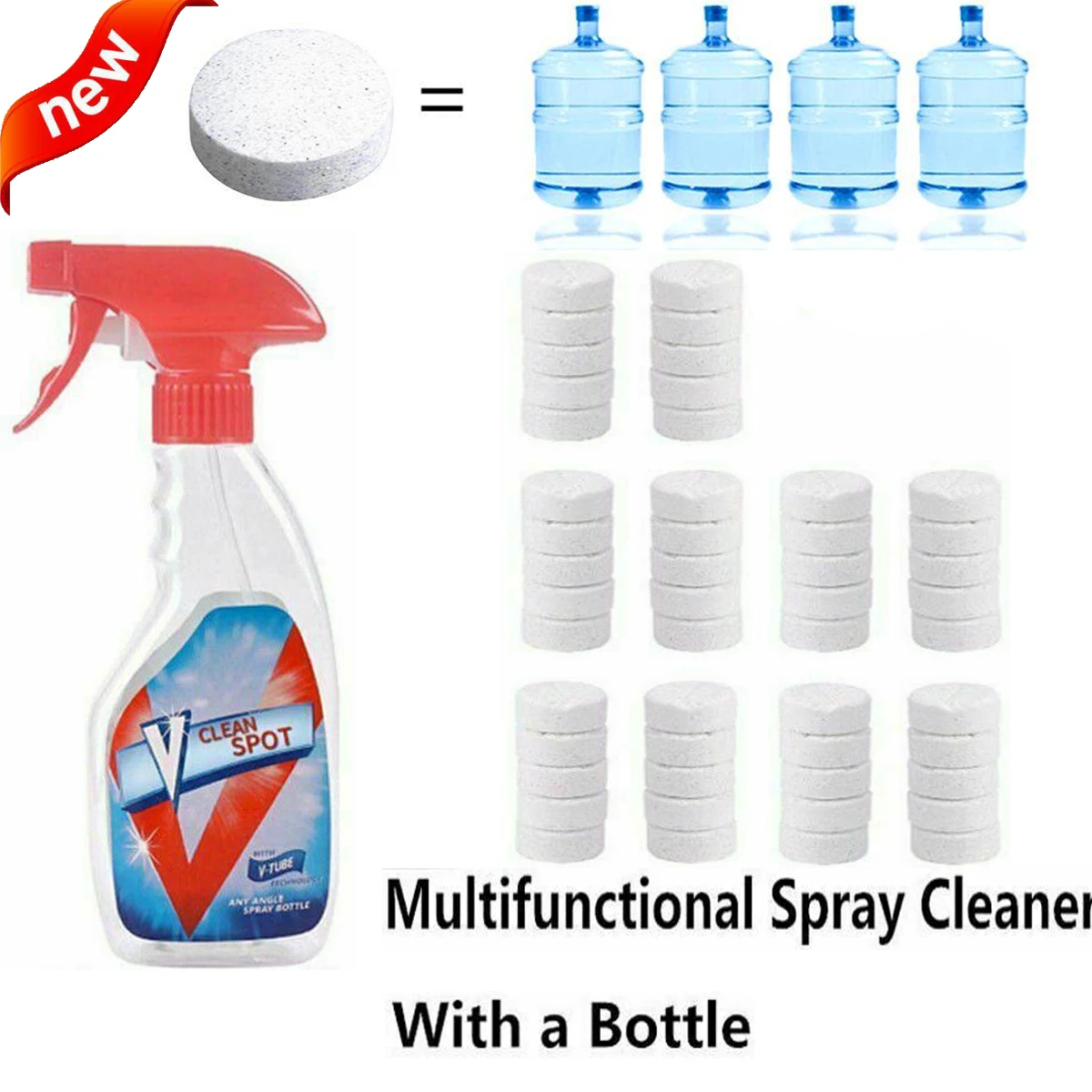 Многофункциональный шипучий спрей V Clean Spot 5/10/20 + наборы бутылок бытовые