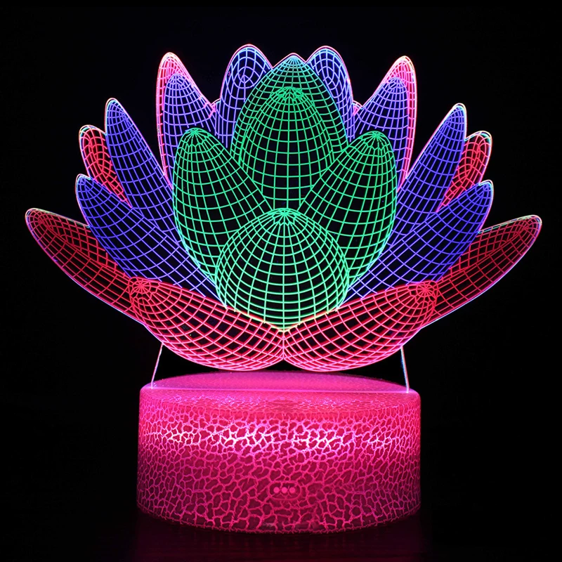 Flower Night Light Rose Lotus 3D Romantic Lamp USB LED 3 Colors Dynamic For Bedroom Decor Holiday Valentine's Day Sweet Gifts |
