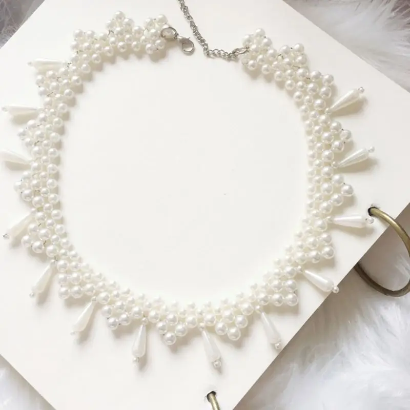 Этническое массивное Тканое ожерелье волнистый искусственный жемчуг бусы кулон