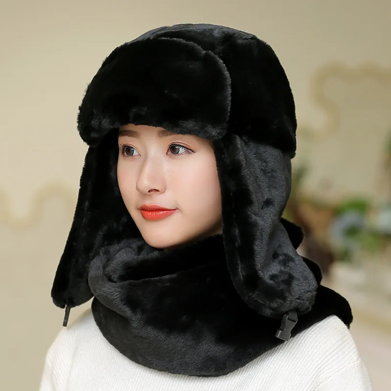 Русские женские толстые шапки бомберы CAMOLAND из двух частей с шарфом откидной