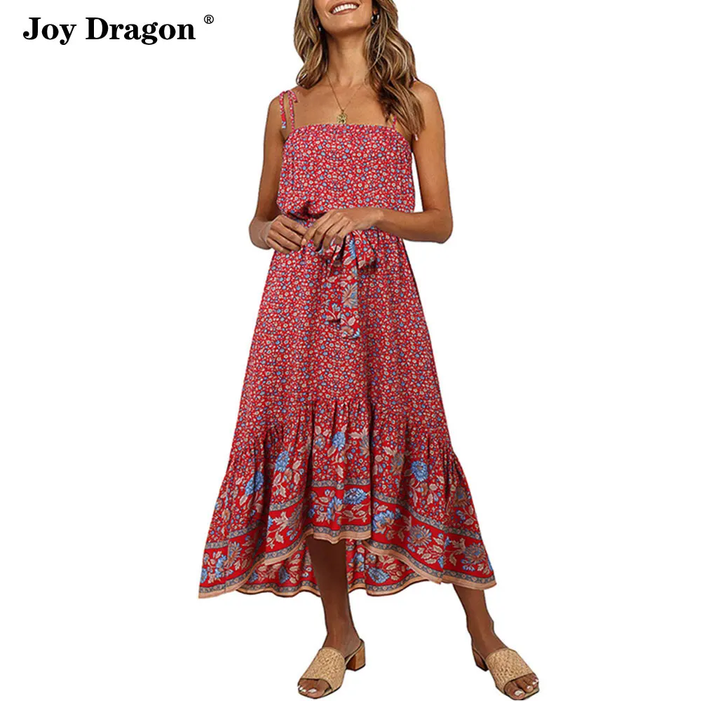 Женское летнее платье модное с цветочным принтом без рукавов открытой спиной на