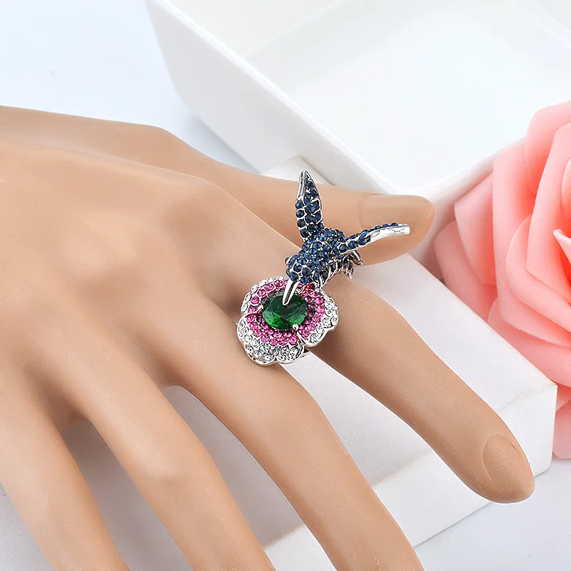Женское кольцо с цветами Kinel Винтажное колибри из фианита микро-цвета AAA для
