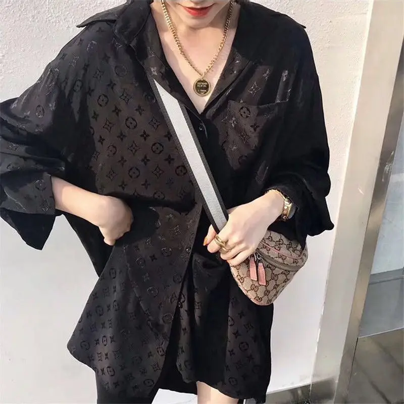 

New European and American Satin Women's retro loose white shirt