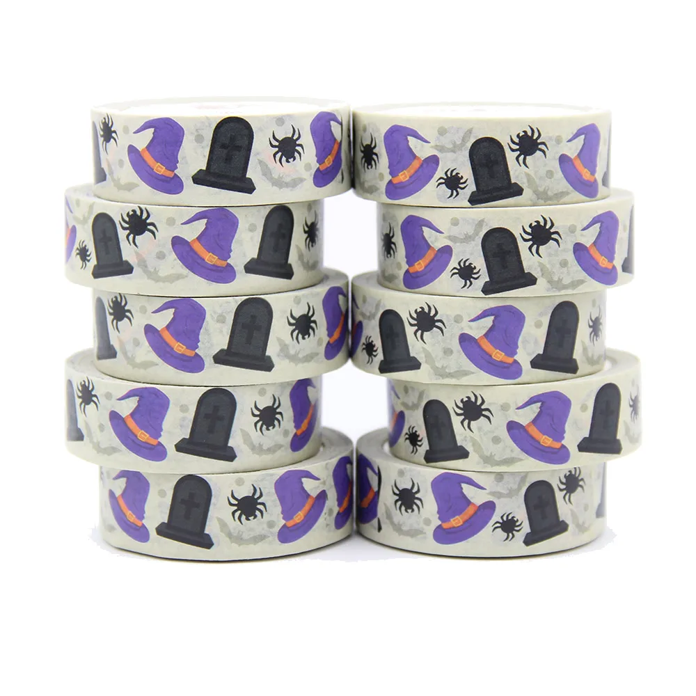 

NEW 10pcs/Lot 15MM*10M Halloween Witch Hat and Tomb Spider Washy Tape DIY Scrapbooking Paper Photo Album Adhesive Masking Tape