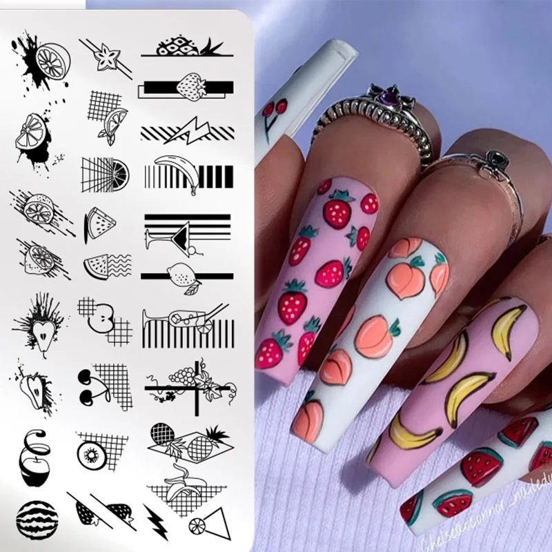 

PICT YOU Summer Fruits Nail Stamping Plates Lines Animal Geometry Flower Theme Template Mold Nail Art Stencil Tool