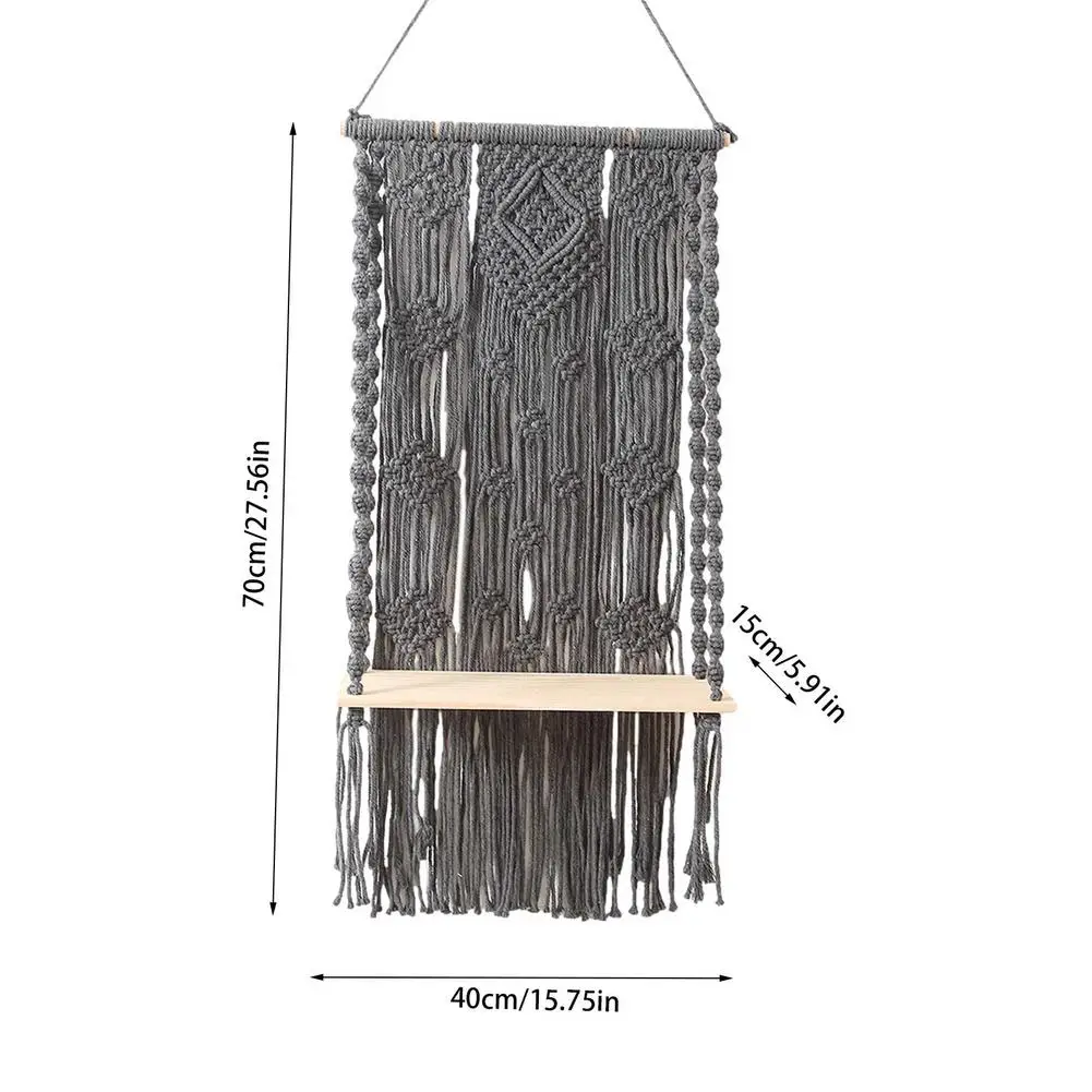 

Macrame Tapestry Wall Hanging Tapestry Rack Art Hand-woven Bohemian Crafts Decoration Tapestry Shelf For Home Decor Wooden Shelf