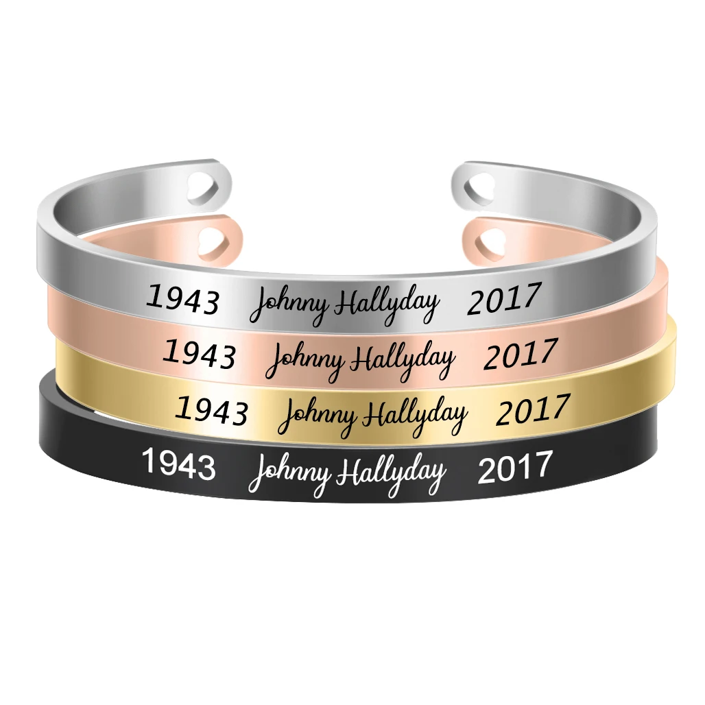 Hiphop/Rock French Star Johnny Hallyday Custom Name Signature Cuff Bangle for Women/Men Jewelry Bijoux Engraving 10pcs/Lot
