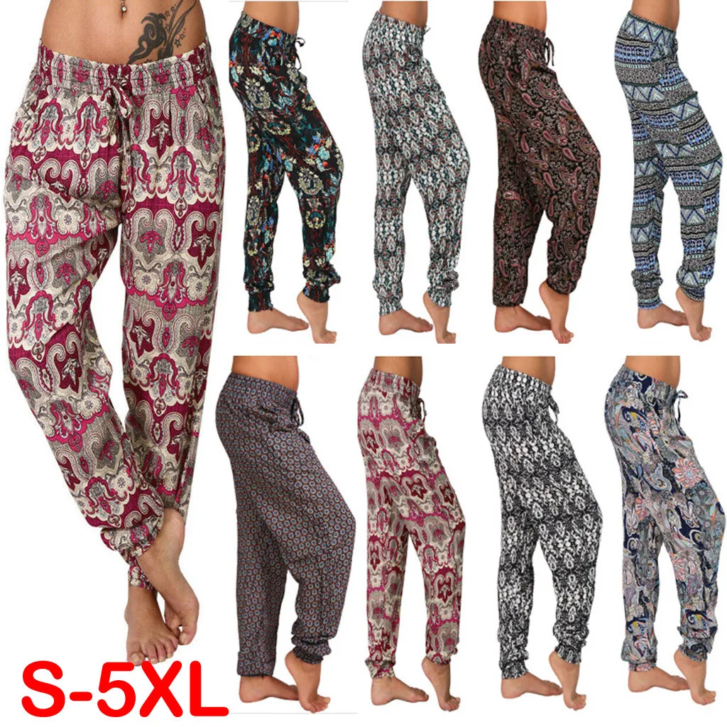 Винтажные женские брюки повседневные Модные свободные длинные с принтом в виде