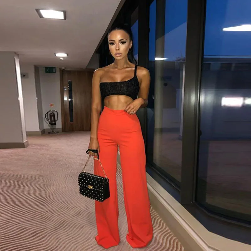 Женские Длинные прямые брюки с высокой талией повседневные офисные Вечерние