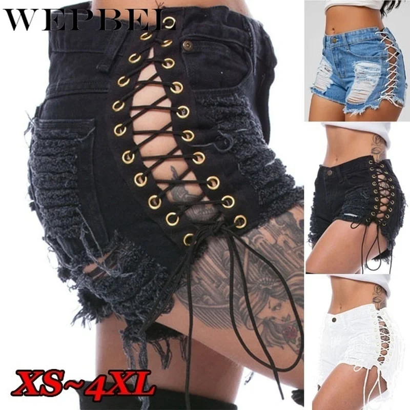 

WEPBEL Jeans Ripped Casual Feminino Pants 2020 New Fashion Summer Women's Fashion High Waist Denim Shorts for Teen Girls