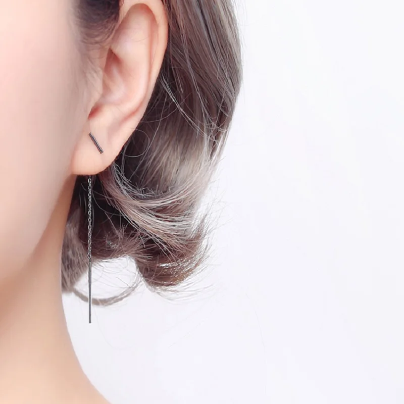 Реальные 925 стерлингового серебра цепь кисточкой Стад Серьги Модные Ювелирные