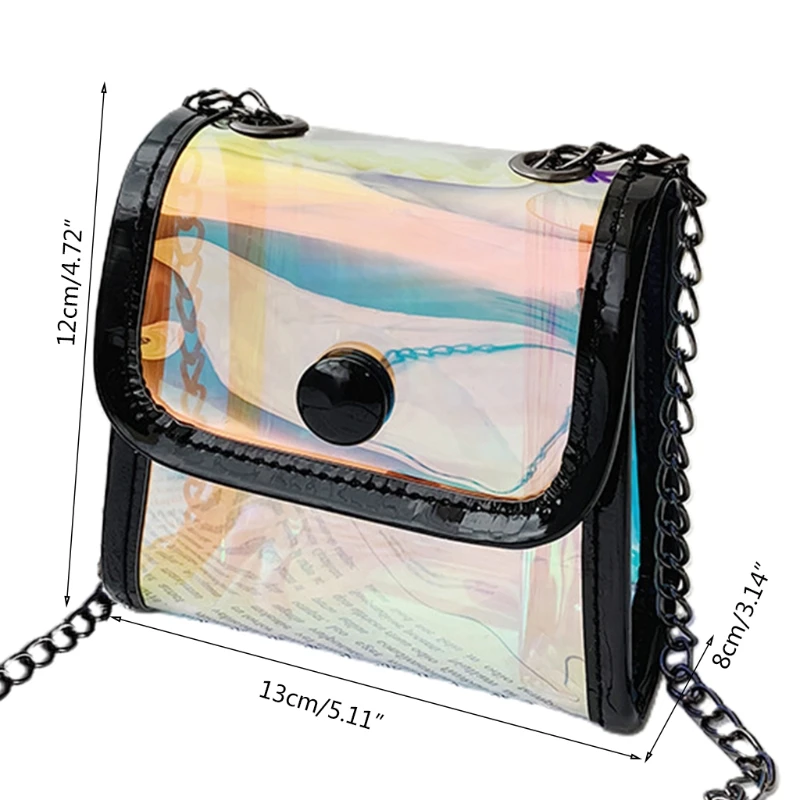 

D0UD Hologram Clear Handbag Shoulder Crossbody Bag with Chain Mini Clear Clutch Bag Transparent Messenger Bag for Women Kids