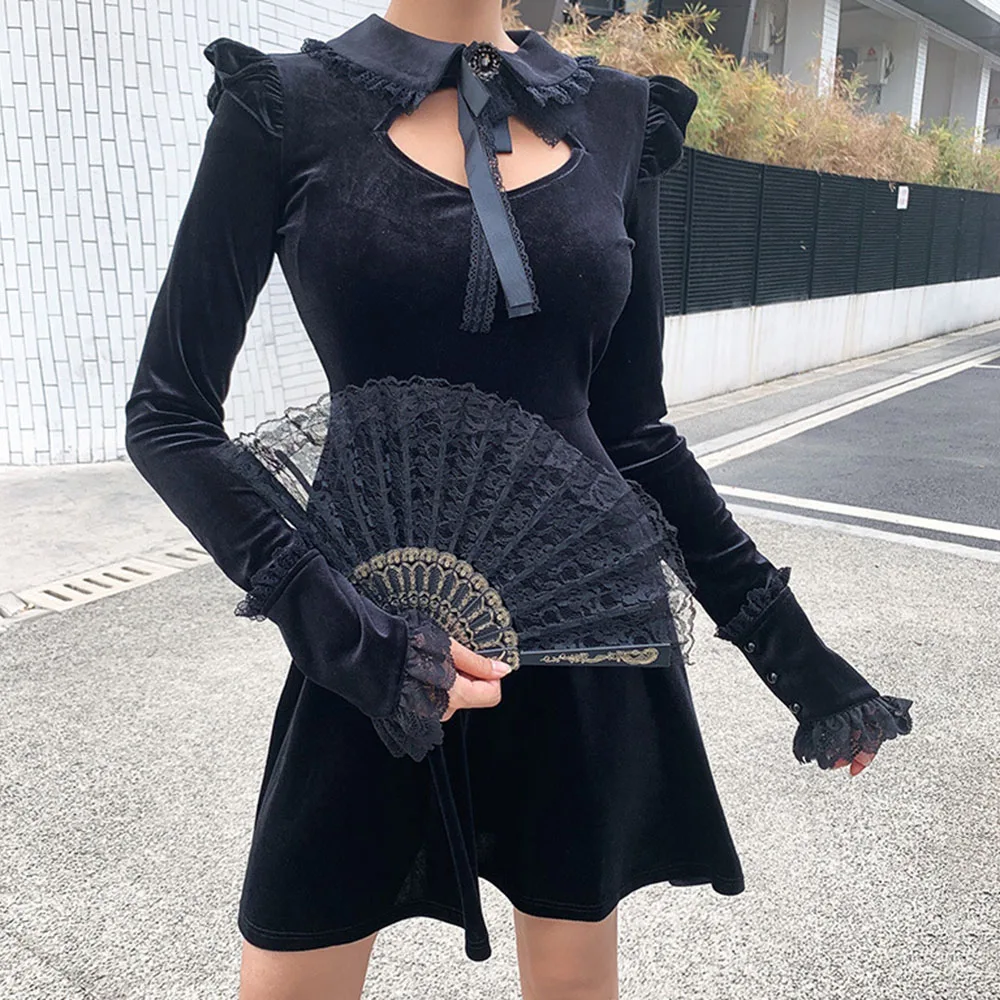 2019 женские платья черное сексуальное готическое кружевное плиссированное