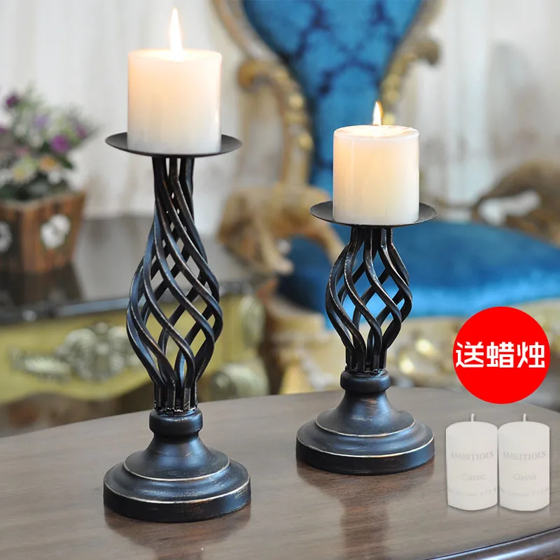 

Vintage Iron Art Candle Holder Nordic Golden Candle Holder Black Creative Wedding Dinner Props Porta Velas Home Decor WF50ZT