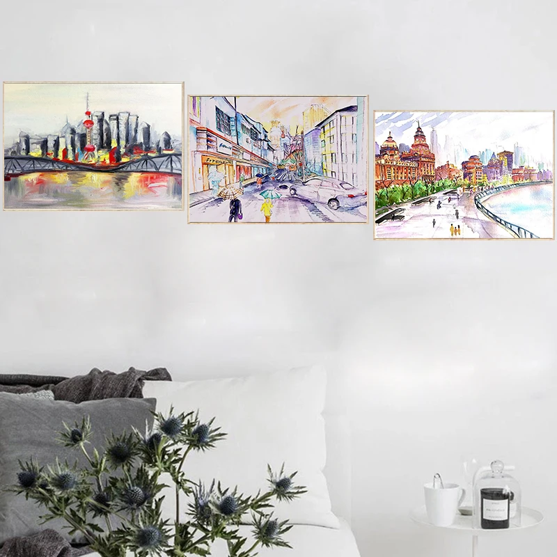 

RUOPOTY 3PC Рамка DIY картина по номерам набор «городская улица» пейзаж современного искусства стены картина по номерам для домашнего декора сдел...