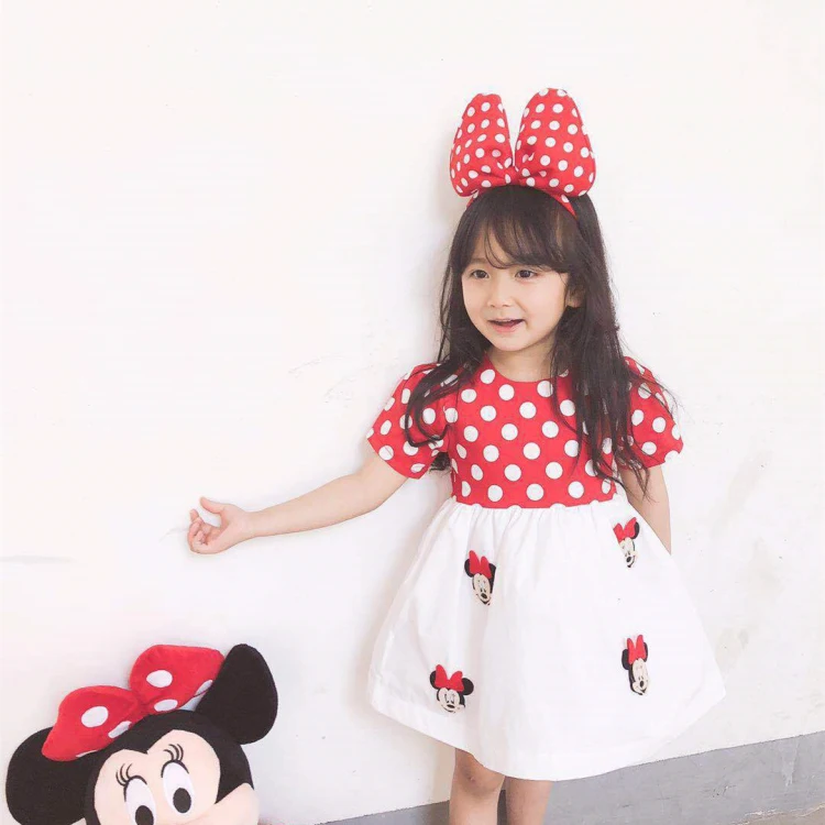 Платье принцессы в горошек лето 2019 хлопковое до колена на день рождения