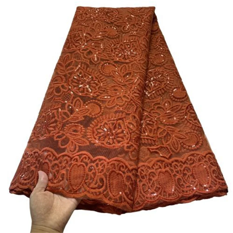 

Лидер продаж, кружевные ткани с блестками, оранжевая африканская кружевная ткань, высокое качество, Нигерия, французская яркость, материал ...