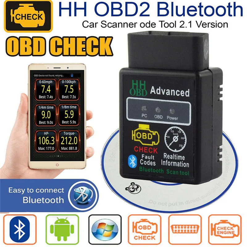 Диагностический сканер ELM327 V2.1 HH OBD 2 OBDII Bluetooth для обнаружения неисправностей