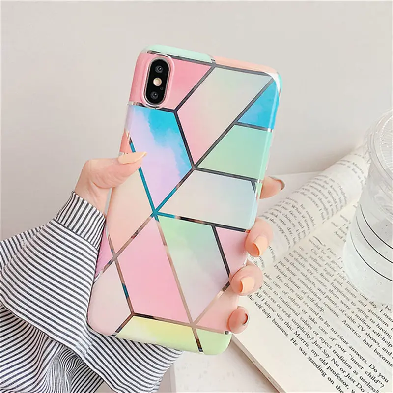 Moskado геометрический мраморный градиент цвета чехол для iPhone 6 6s 7 8 Plus X XR XS Max Flowers Сращивание мягкий чехол для телефона IMD задняя крышка - Цвет: AC7853