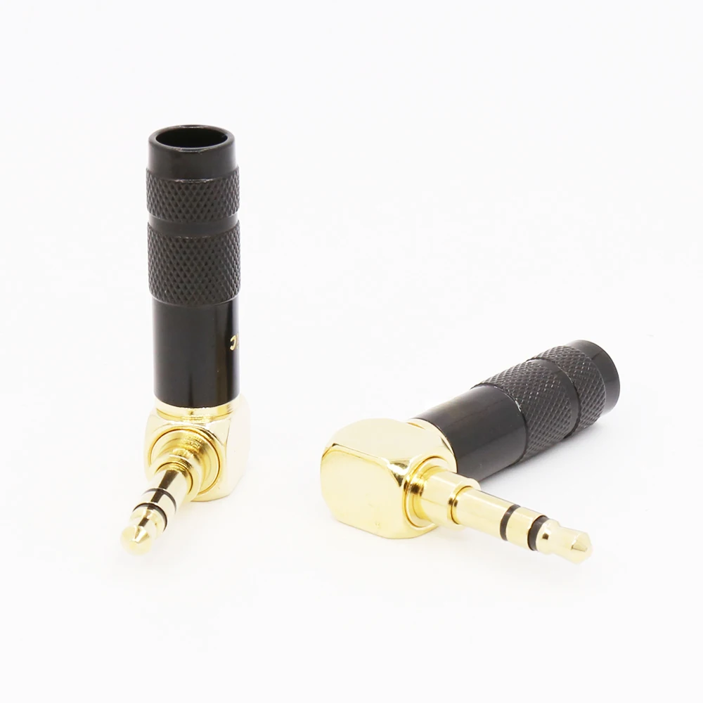 2PCS 3.5mm Plug Audio Jack 3 Pole Earphone Splice Adapter DIY HiFi Stereo Headphone Solder Wire Connector 90 Degree Bend Plug