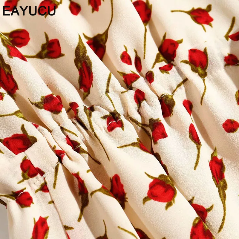 

EAYUCU Boho style O neck women summer dress floral print drawestring waist knee-length female dresses beach holiday robe ED229