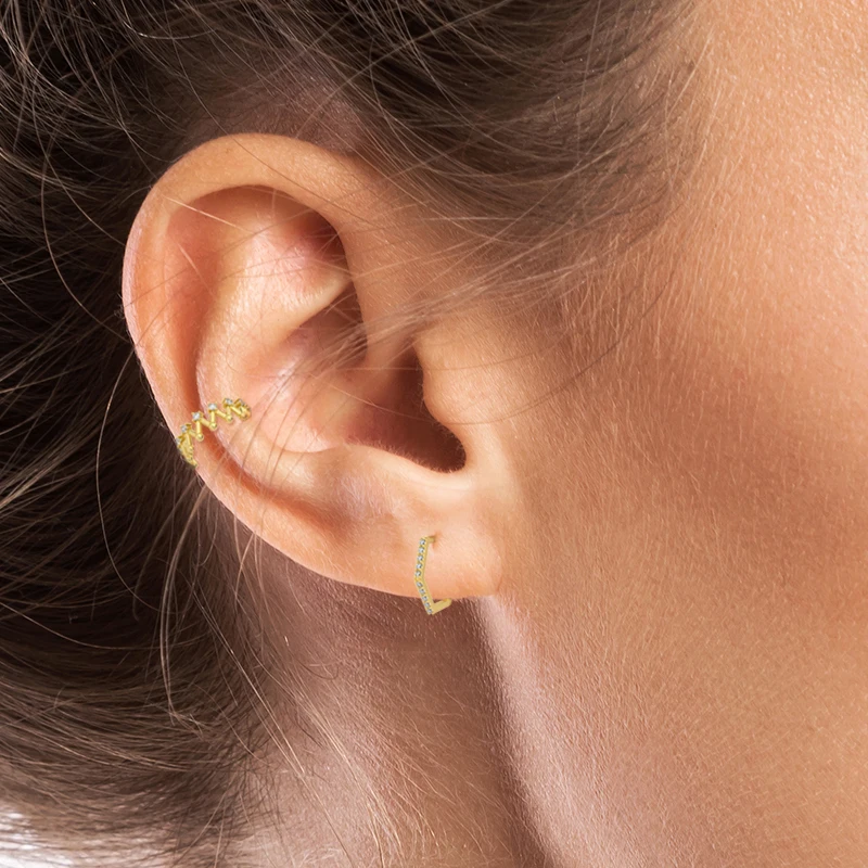 

GS 925 Sterling Silver Black Purple Zircon Twisted Ear Cuffs For Women Geometric Shape Double Layer Beads Clip Earrings Jewel