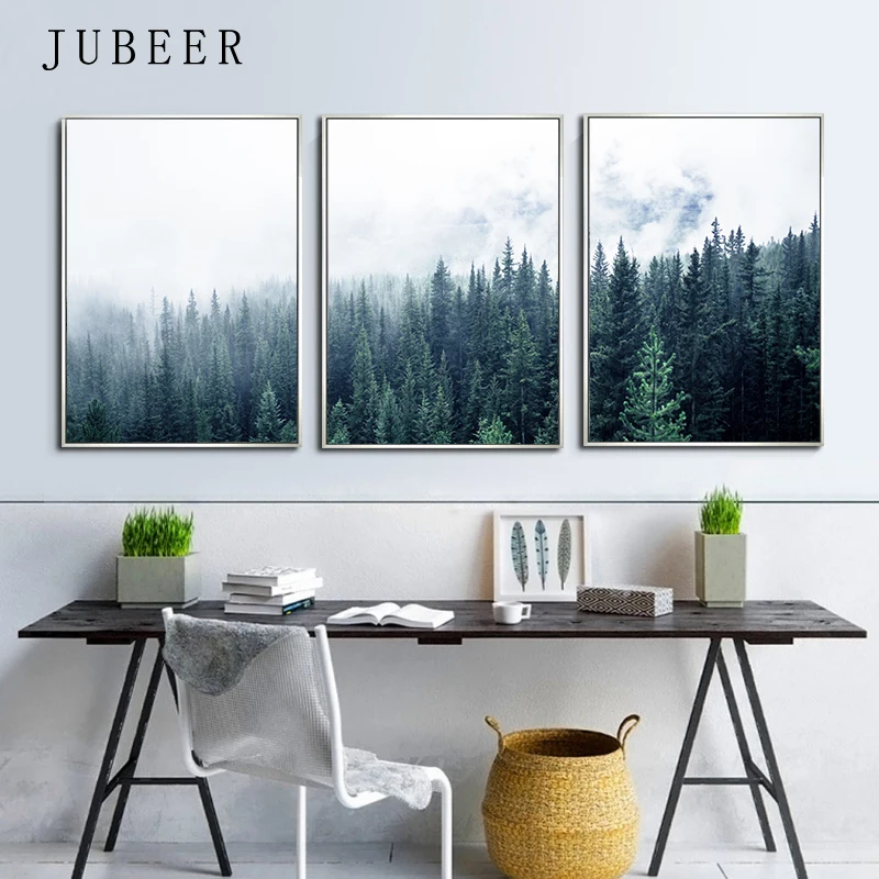Скандинавский стиль Пейзаж Плакат Современные настенные картины лес для