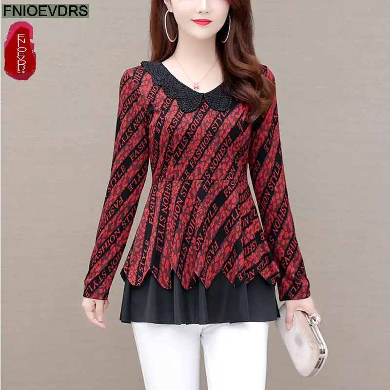 

L-5XL 2021 Fall Autumn Women Elegant Office Lady Vintage Loose Peplum Tops Letter Print Fashion Long Tunic Basic Shirts Blouse