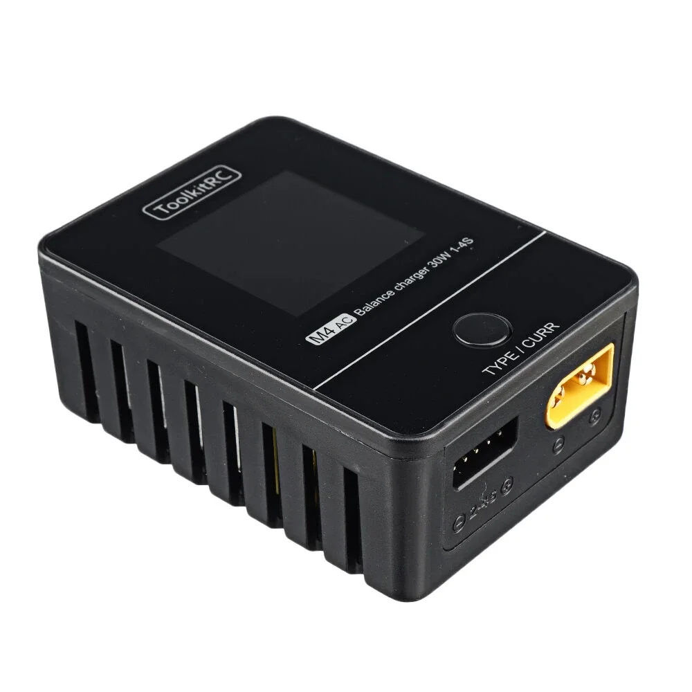 ToolkitRC M4AC 30W 2.5A AC Smart Battery Balance Charger XT30/XT60 Output for 1-4S LiPo LiHV LiFe - XT60 With EU Plug | Электроника