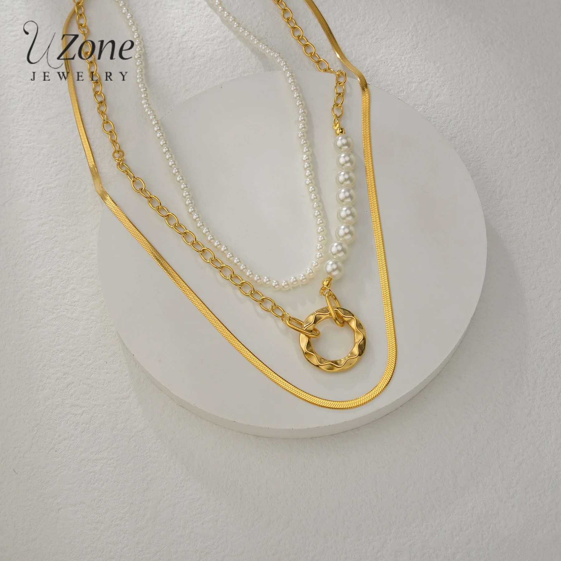 

Uzone модное многослойное жемчужное Золотое круглое ожерелье из нержавеющей стали для женщин пара девушек чокер ювелирные изделия Рождестве...